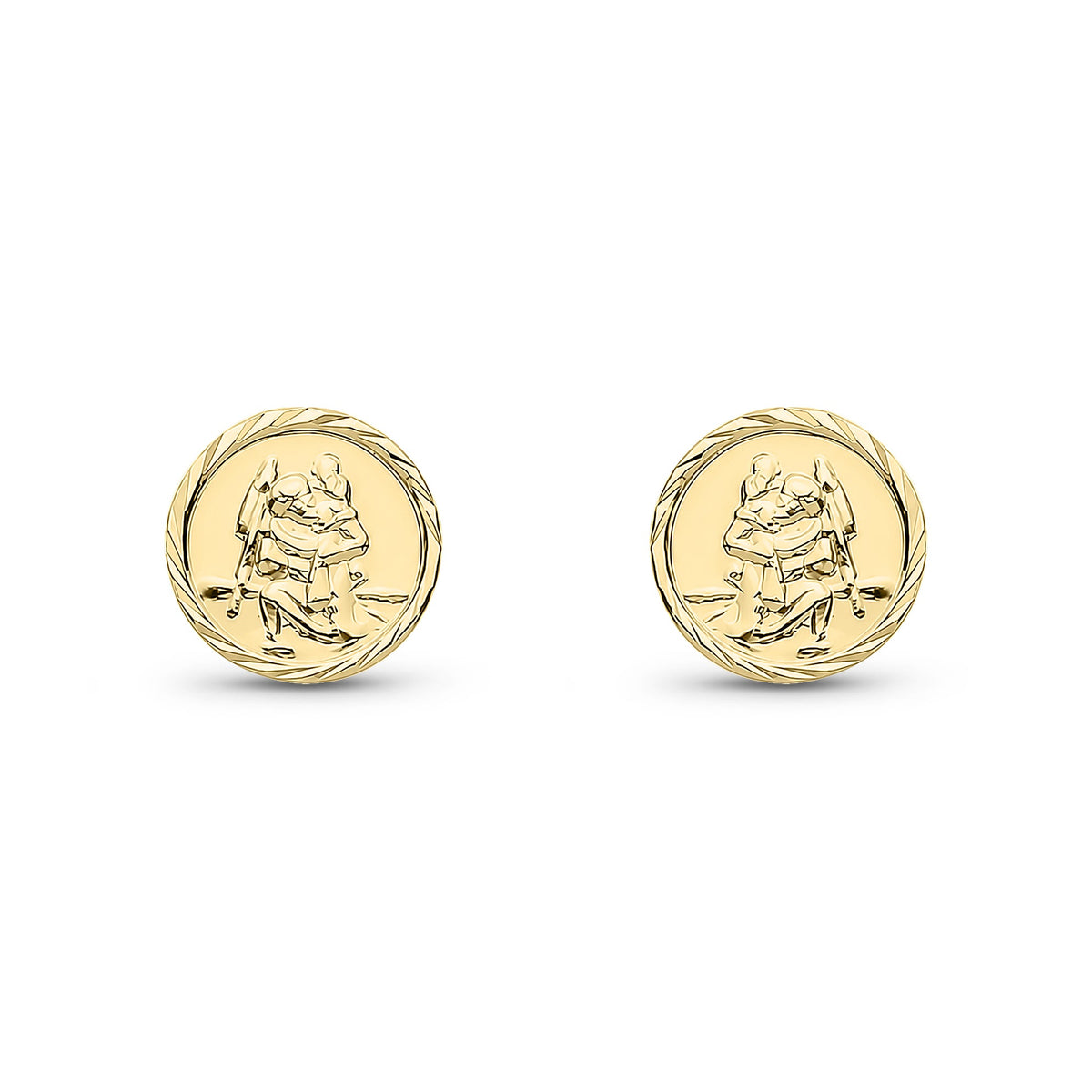 9ct Yellow Gold Saint Christopher Stud Earrings
