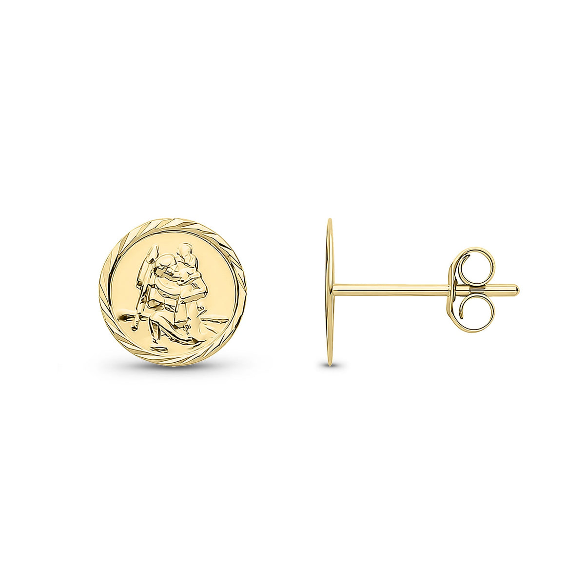 9ct Yellow Gold Saint Christopher Stud Earrings