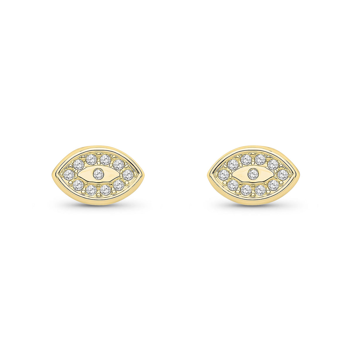 9ct Yellow Gold CZ Cubic Zirconia Evil Eye Stud Earrings