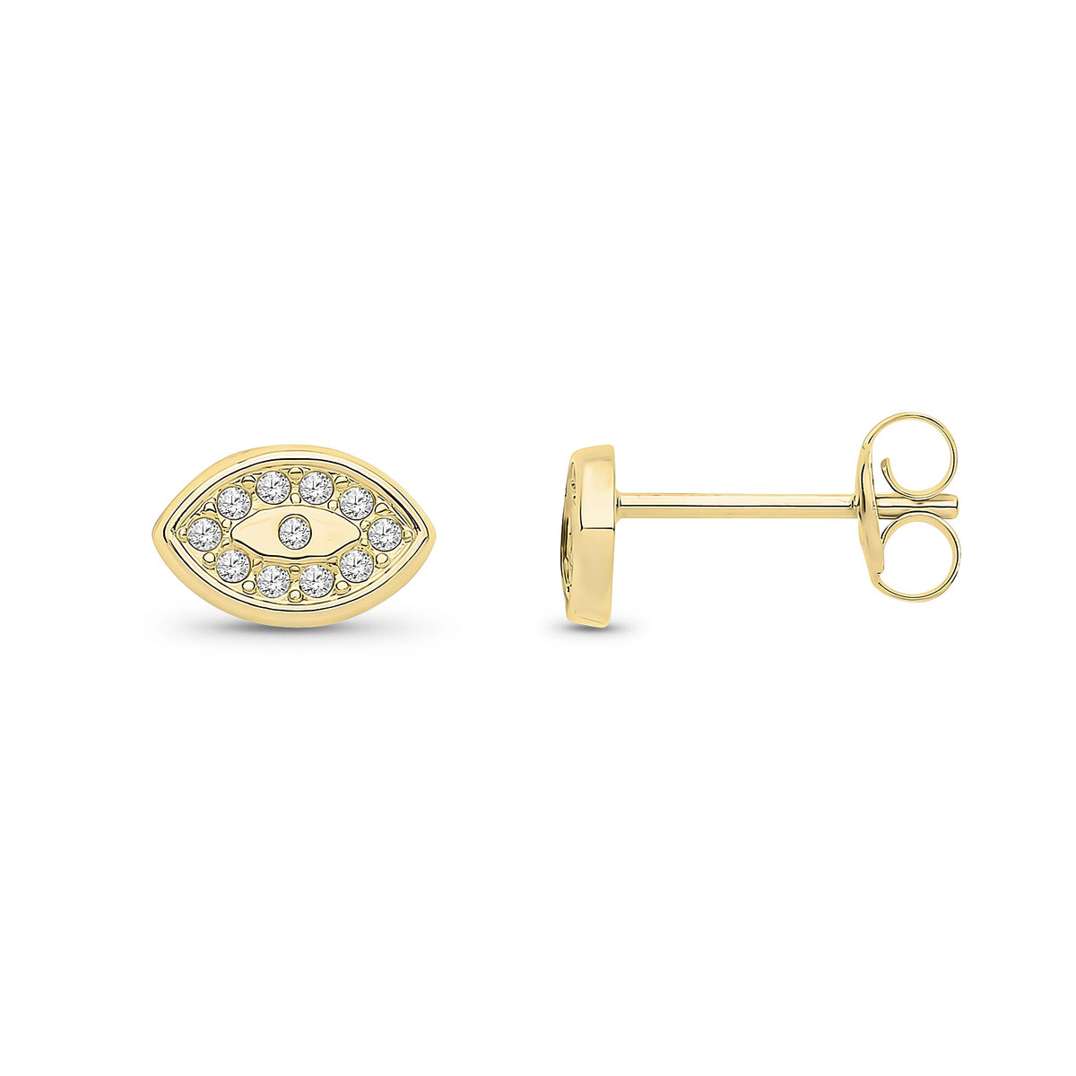 9ct Yellow Gold CZ Cubic Zirconia Evil Eye Stud Earrings