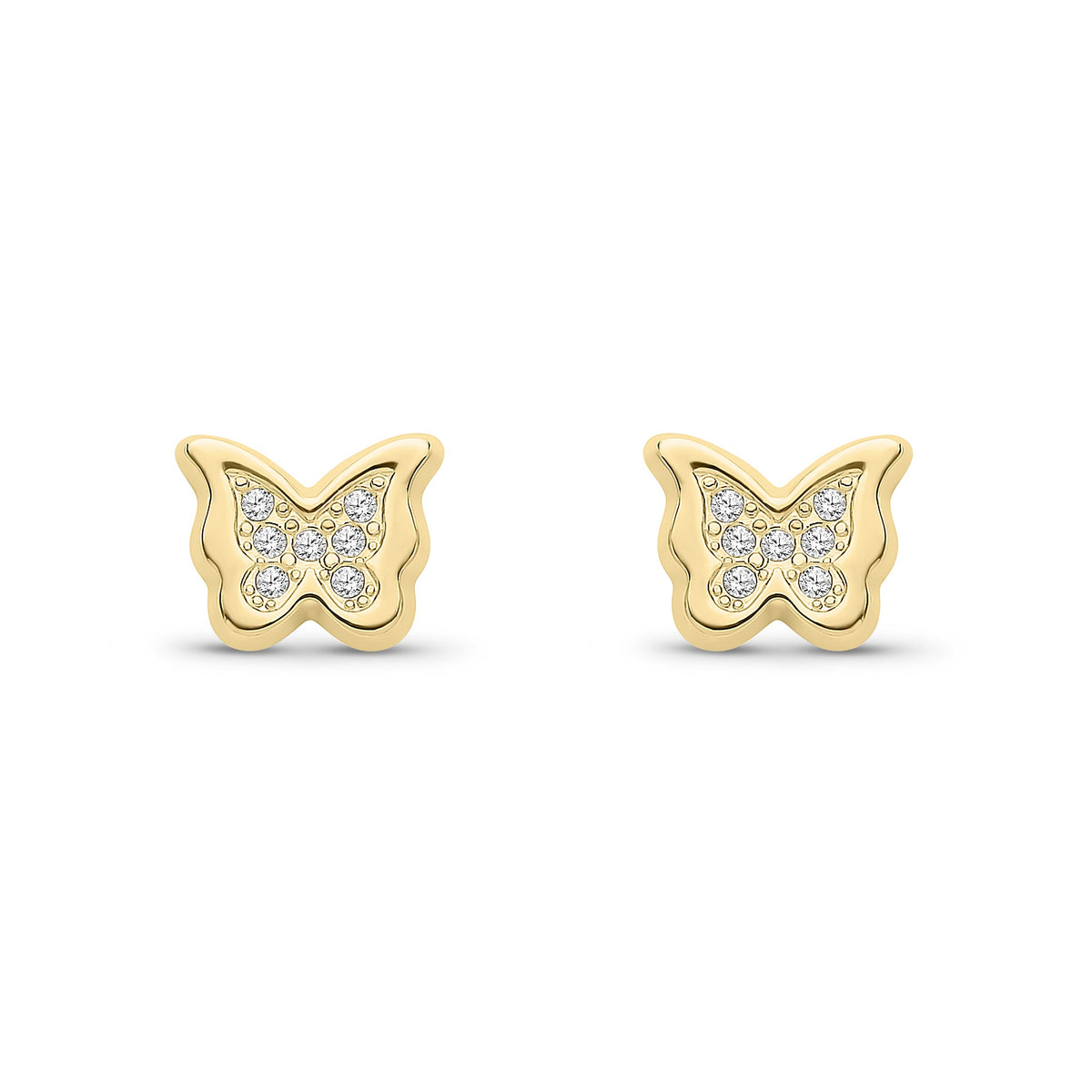9ct Yellow Gold CZ Cubic Zirconia Butterfly Stud Earrings