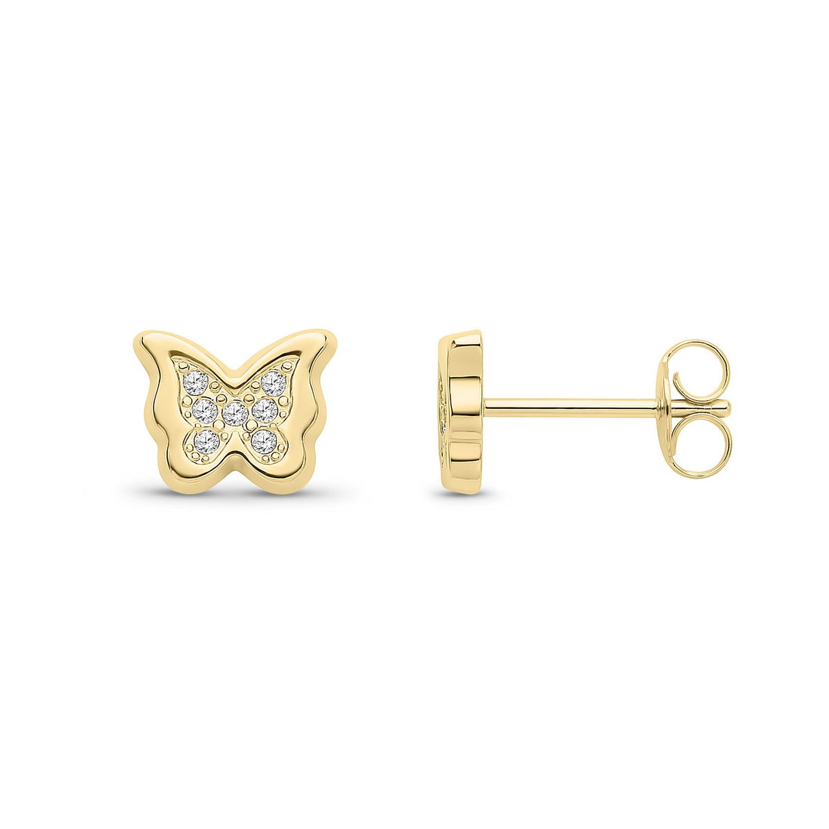 9ct Yellow Gold CZ Cubic Zirconia Butterfly Stud Earrings