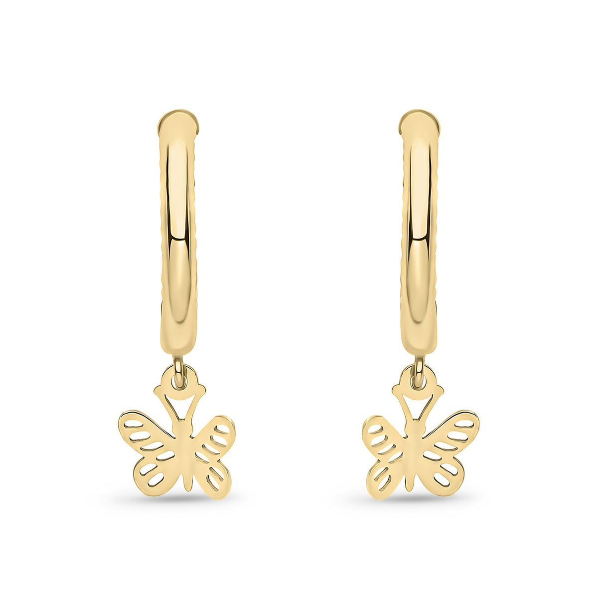 9ct Yellow Gold Diamond Cut Half Hoop Butterfly Drop Earrings