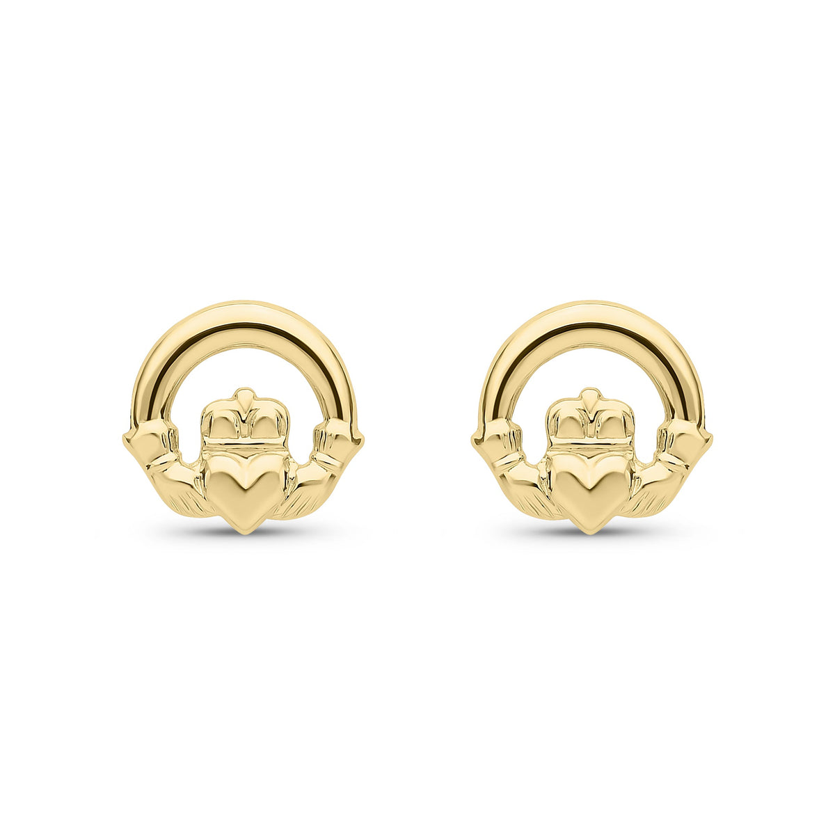 9ct Yellow Gold Claddagh Stud Earrings