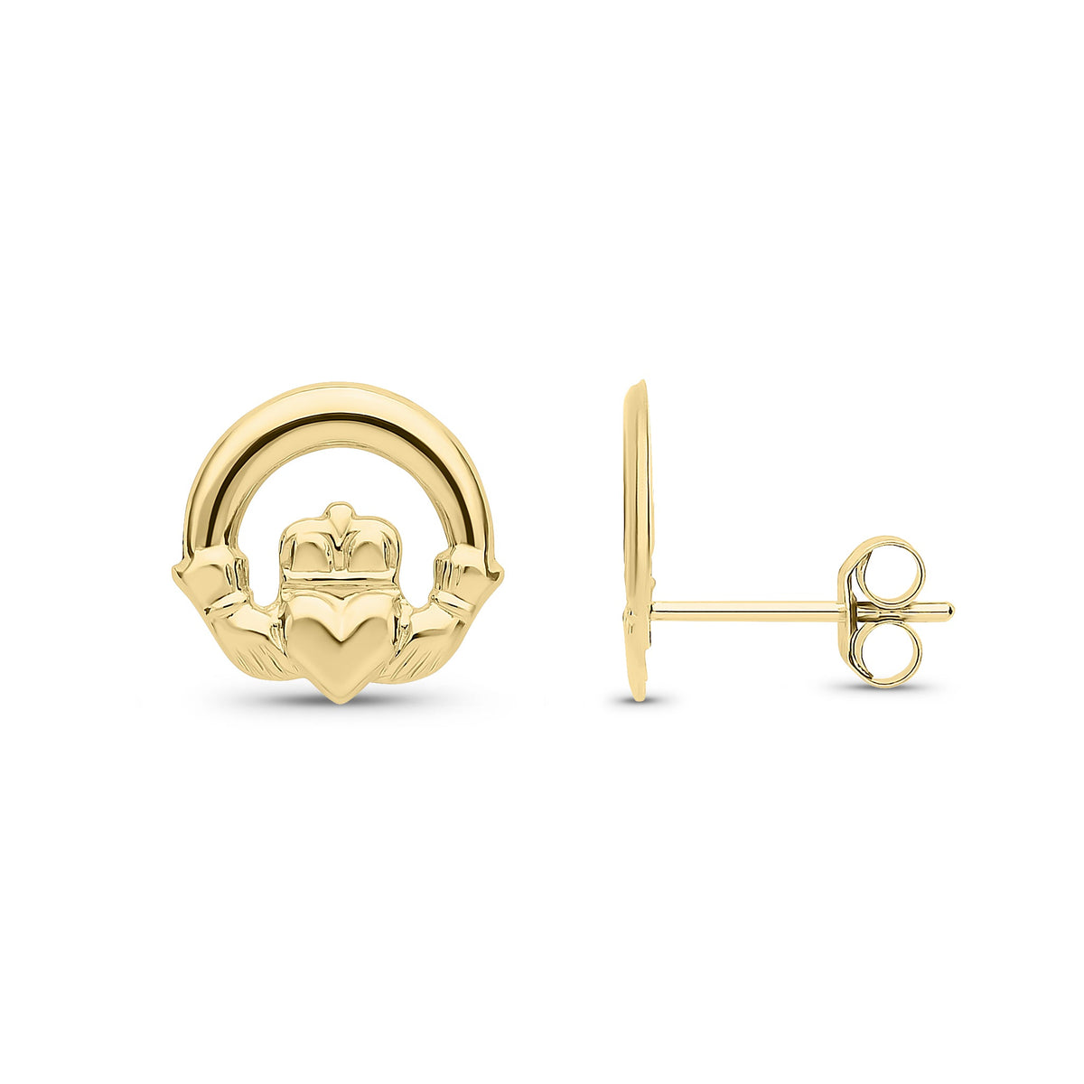 9ct Yellow Gold Claddagh Stud Earrings