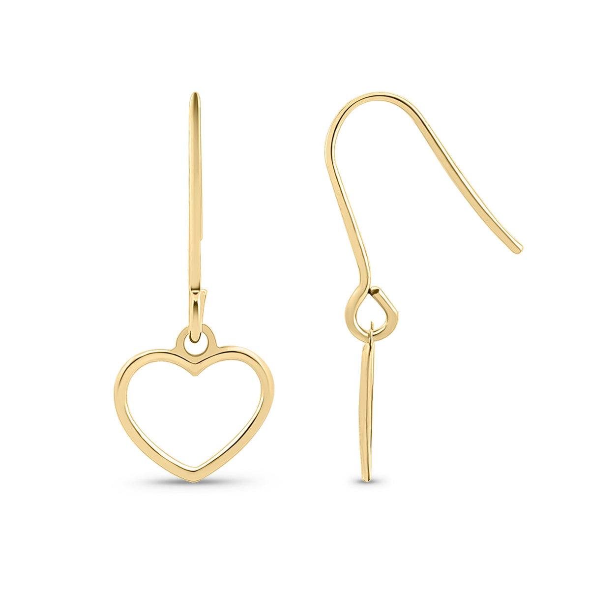 9ct Yellow Gold Open Heart Hook Drop Earrings