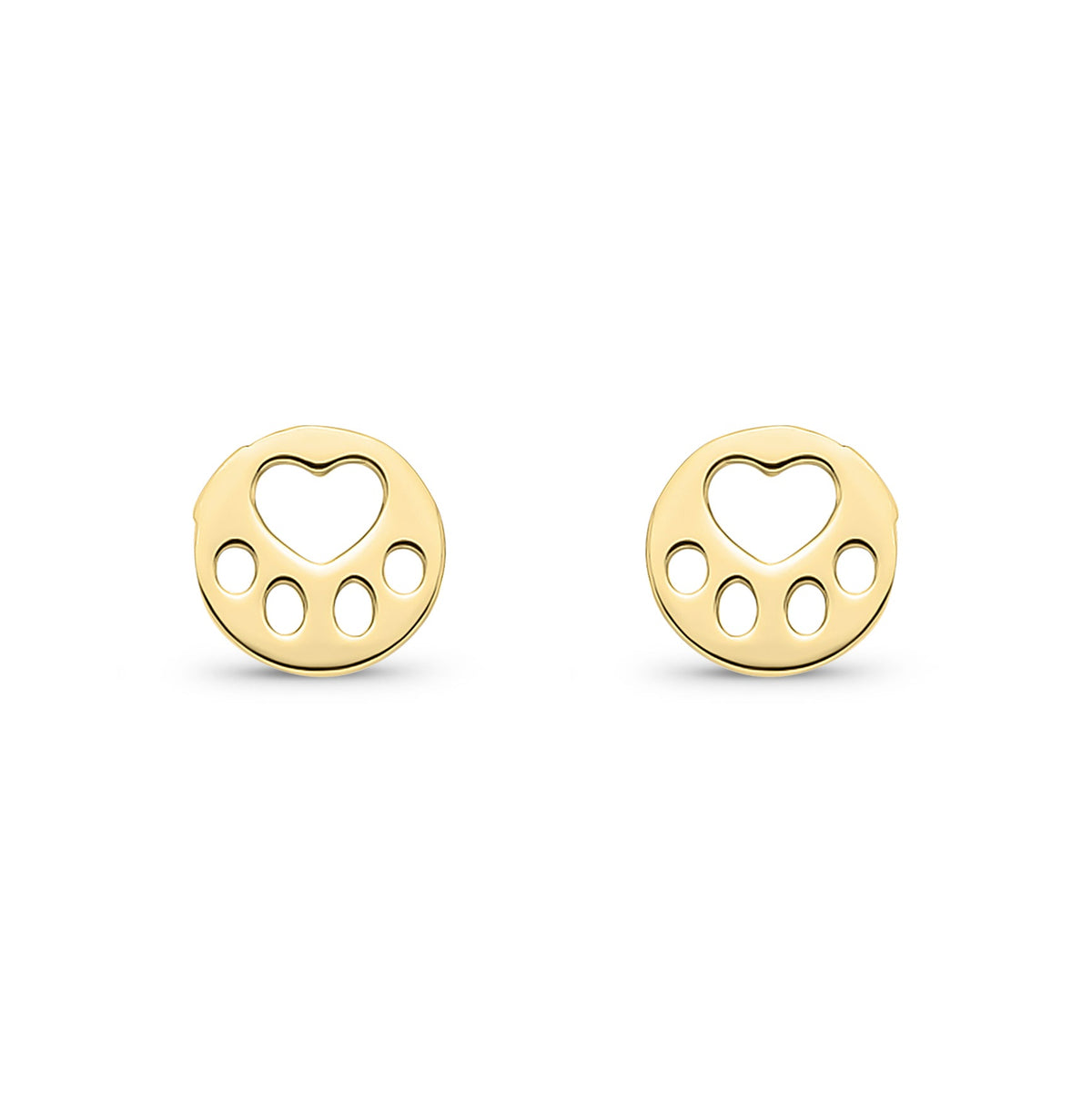 9ct Yellow Gold Paw Print Stud Earrings