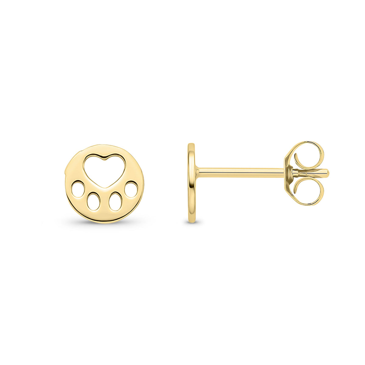 9ct Yellow Gold Paw Print Stud Earrings