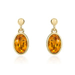 9ct Yellow Gold Oval Natural Citrine Rubover Drop Earrings — 6x4mm