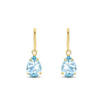 9ct Yellow Gold Pear Shaped Natural Aquamarine Claw Wire Hook Drop Earrings