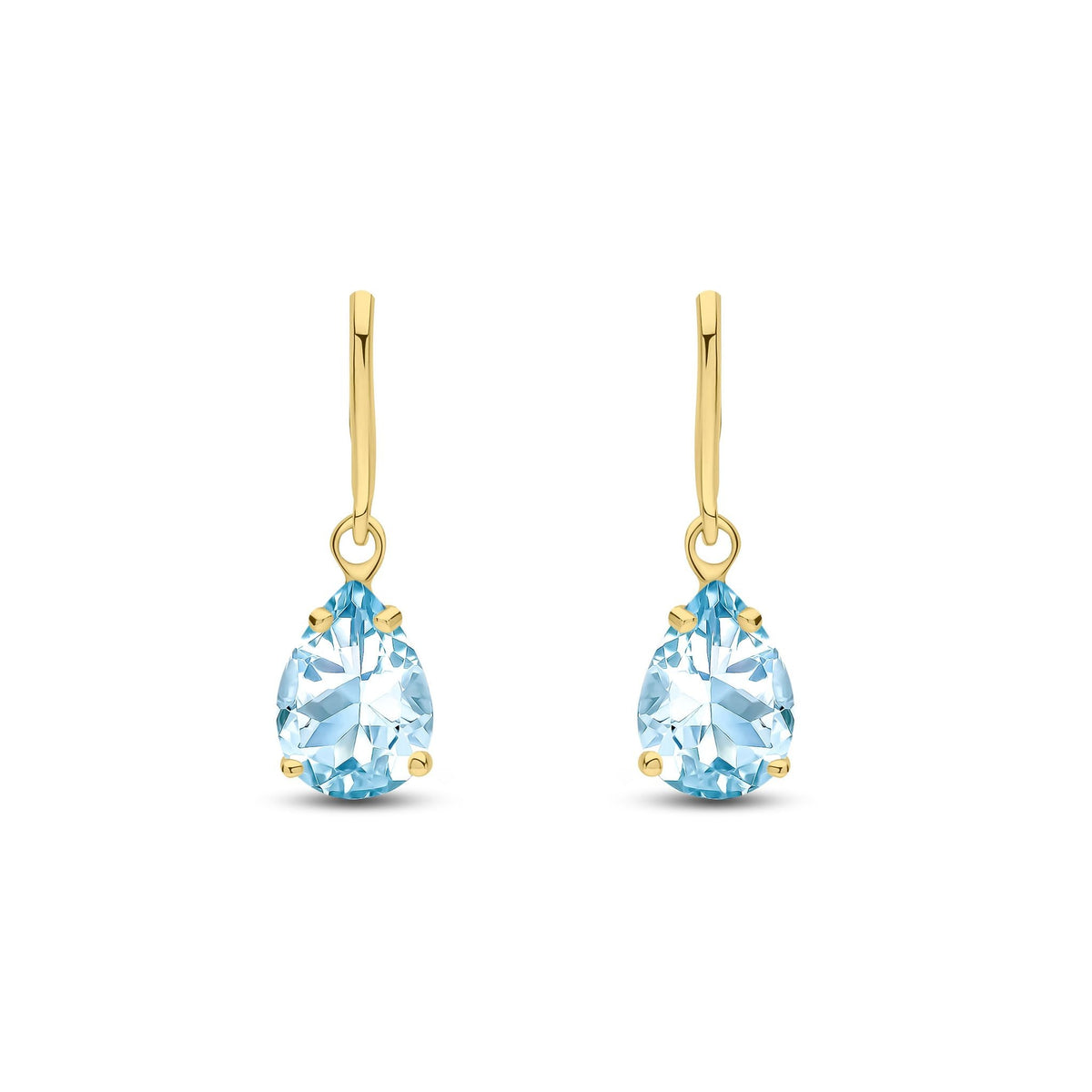 9ct Yellow Gold Pear Shaped Natural Aquamarine Claw Wire Hook Drop Earrings