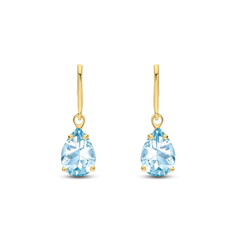 9ct Yellow Gold Pear Shaped Natural Aquamarine Claw Wire Hook Drop Earrings