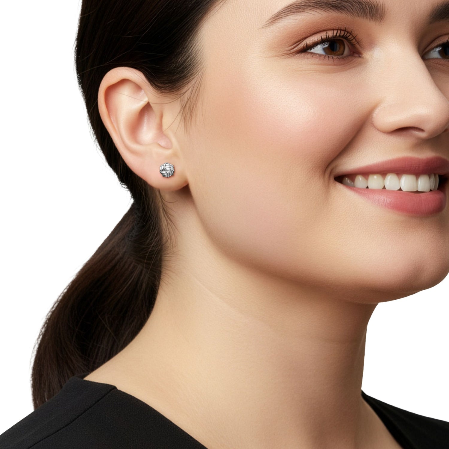 9ct White Gold Polished Woven Knot Stud Earrings — 8mm