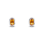 9ct Yellow Gold Oval Natural Citrine Rubover Stud Earrings — 5x3mm