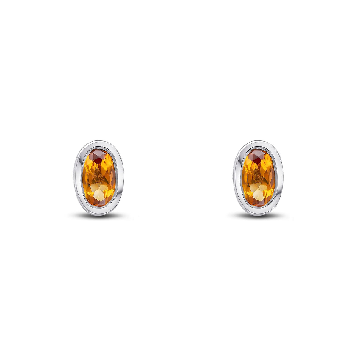 9ct Yellow Gold Oval Natural Citrine Rubover Stud Earrings — 5x3mm