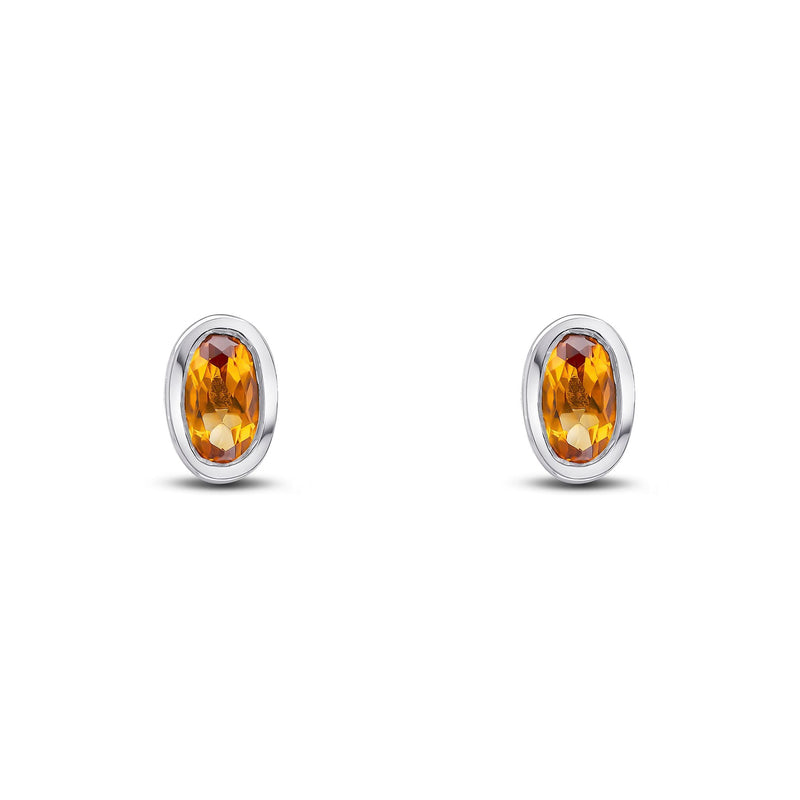 9ct Yellow Gold Oval Natural Citrine Rubover Stud Earrings — 5x3mm