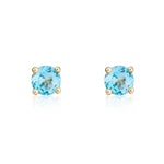 9ct Yellow Gold Round Natural Swiss Blue Topaz Claw Stud Earrings — 4mm