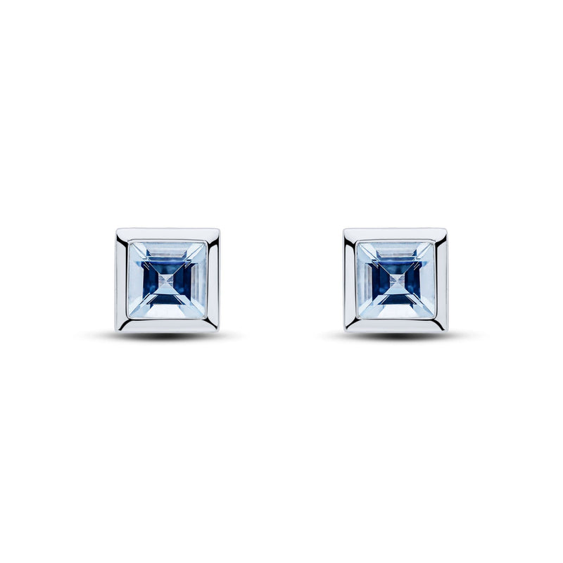 9ct White Gold Square Natural Aquamarine Rubover Stud Earrings — 5mm