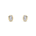 9ct Yellow Gold Oval Cubic Zirconia Rubover Stud Earrings — 5x3mm