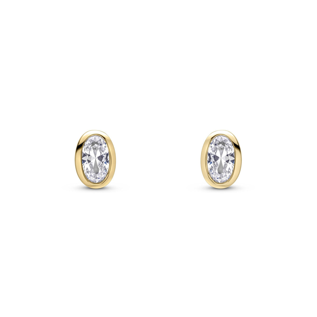9ct Yellow Gold Oval Cubic Zirconia Rubover Stud Earrings — 5x3mm