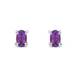 9ct White Gold Oval Natural Amethyst Claw Stud Earrings — 5x3mm