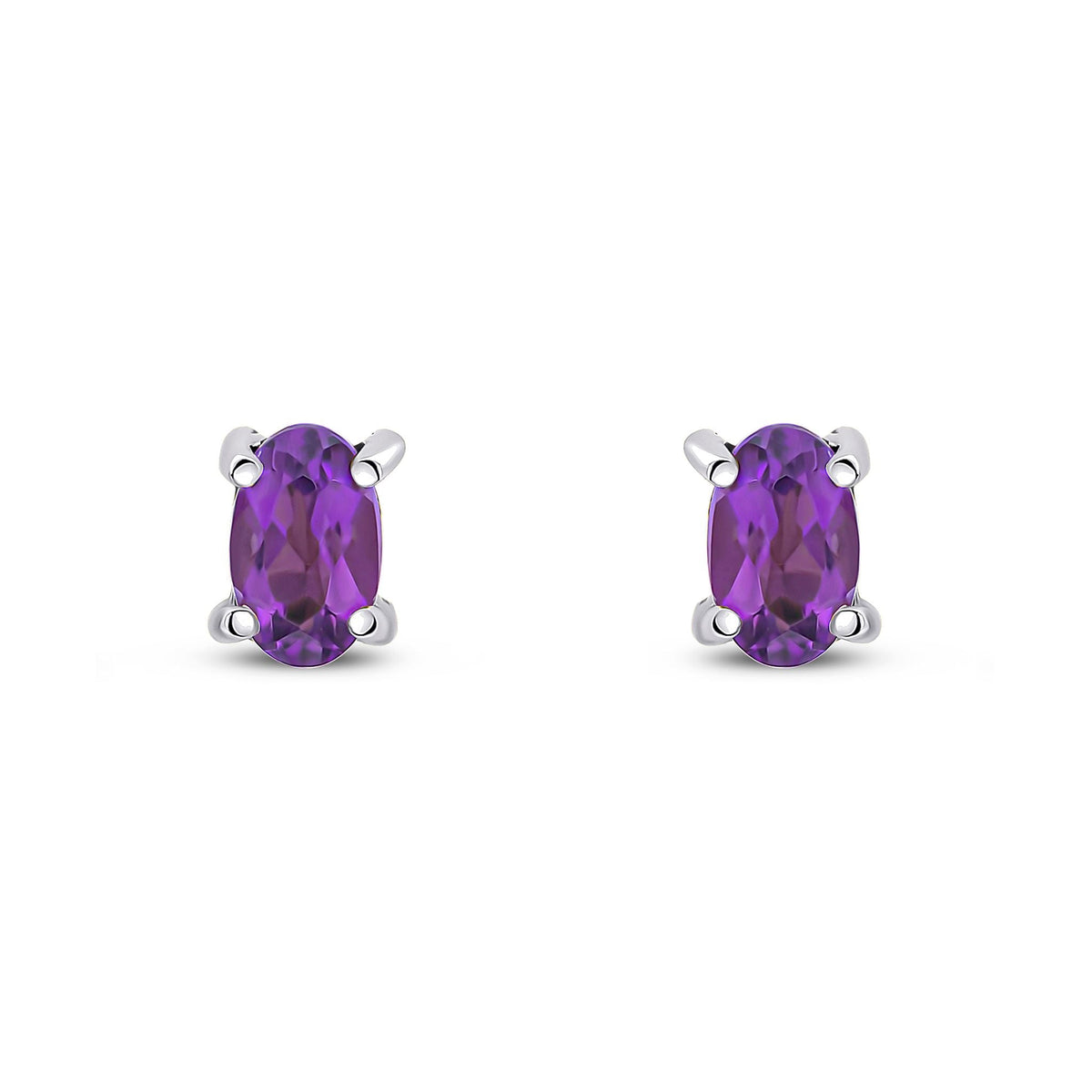 9ct White Gold Oval Natural Amethyst Claw Stud Earrings — 5x3mm