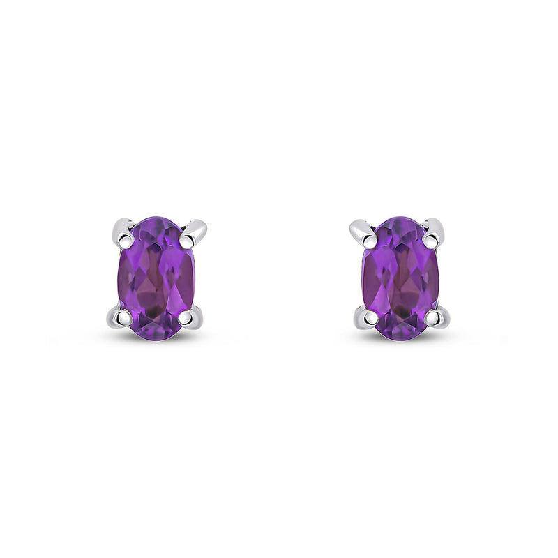 9ct White Gold Oval Natural Amethyst Claw Stud Earrings — 5x3mm