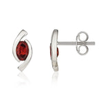 9ct White Gold Oval Natural Garnet 'Eye' Stud Earrings — 6x4mm