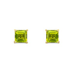9ct Yellow Gold Square Natural Peridot Claw Stud Earrings — 5mm