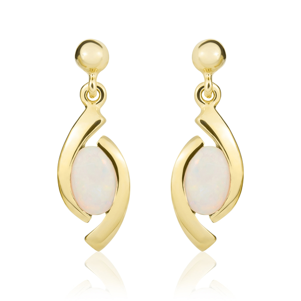 9ct Yellow Gold Oval Natural Opal 'Eye' Drop Earrings — 6x4mm