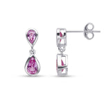 9ct White Gold Pear Shaped Natural Pink Sapphire Two Stone Rubover Drop Earrings