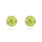 9ct Yellow Gold Round Natural Peridot Rubover Stud Earrings — 5mm