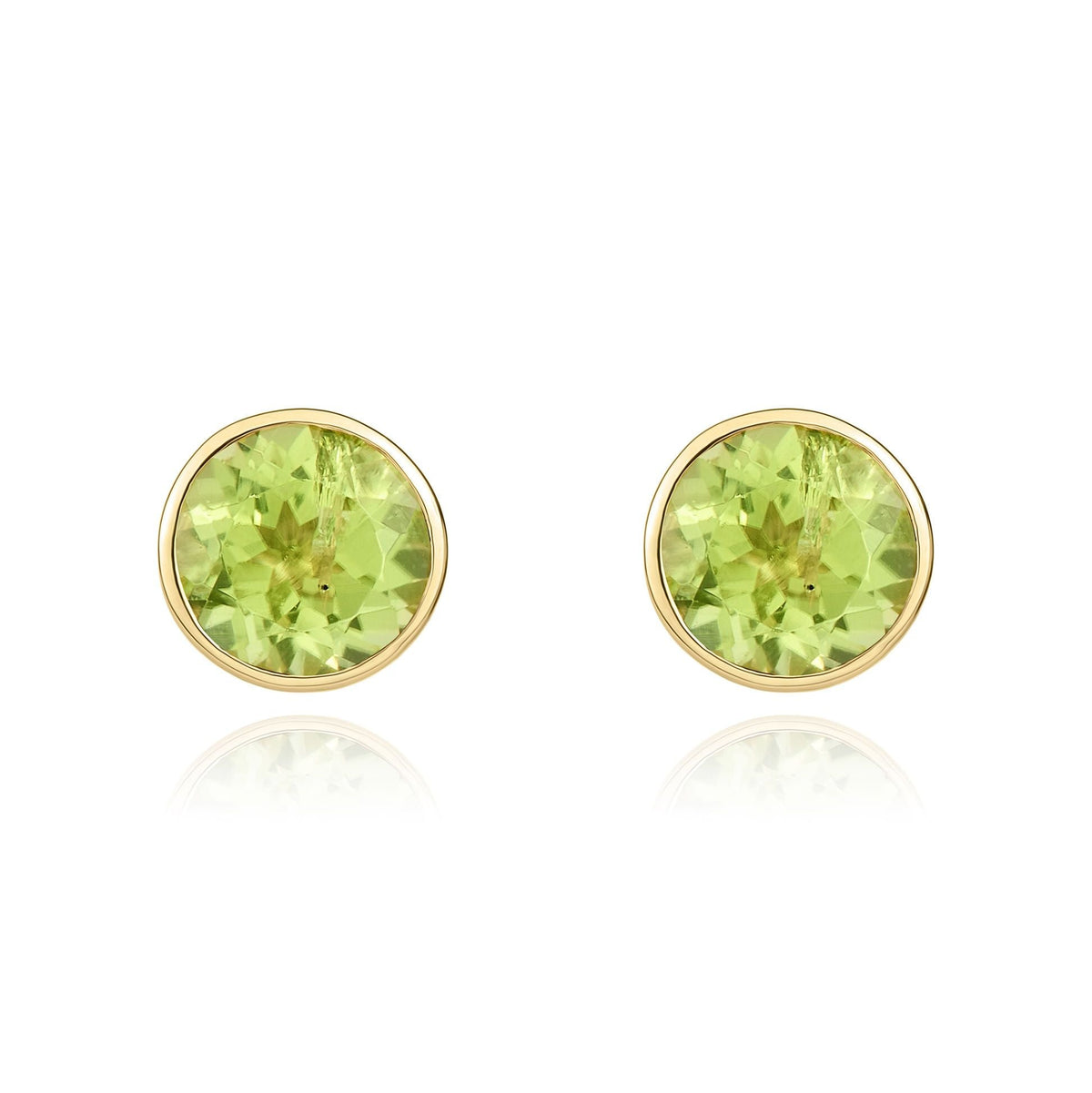 9ct Yellow Gold Round Natural Peridot Rubover Stud Earrings — 5mm