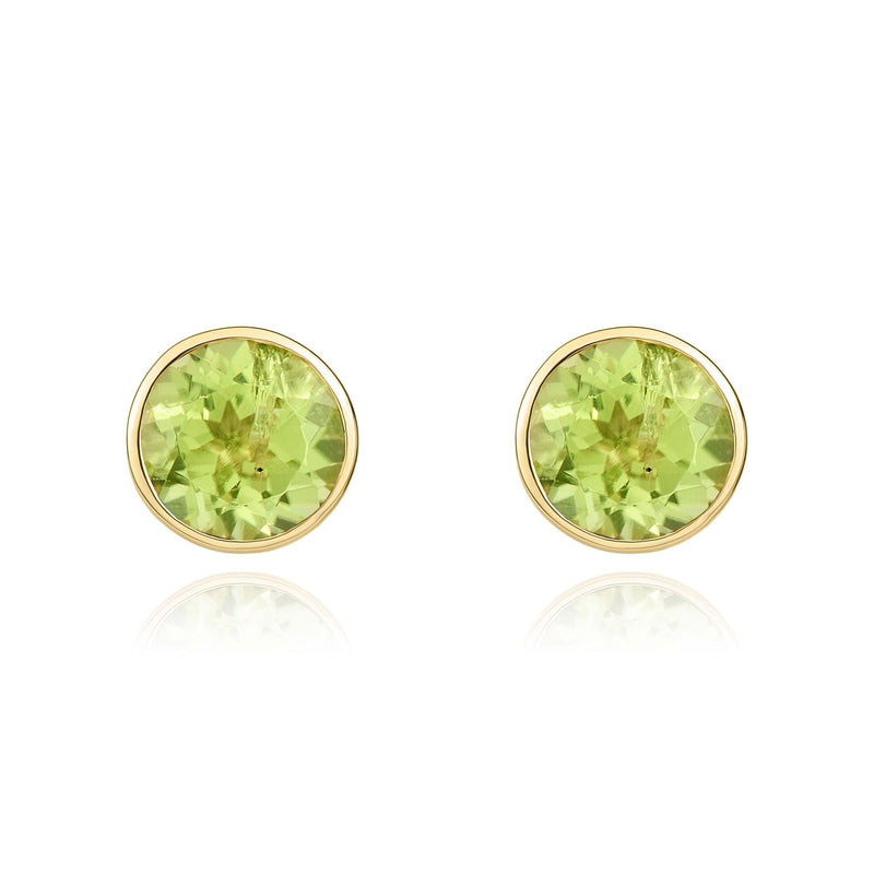 9ct Yellow Gold Round Natural Peridot Rubover Stud Earrings — 5mm