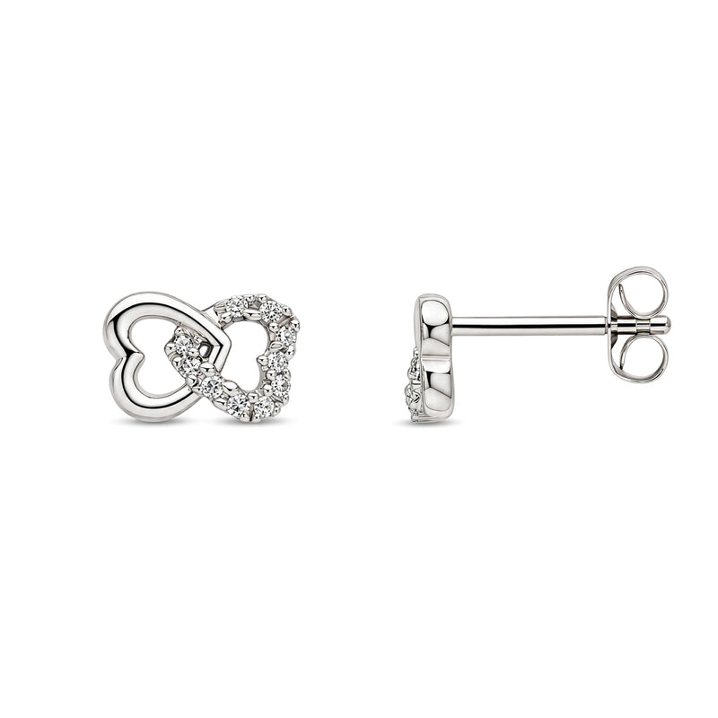 9ct White Gold Natural Diamond Interlocking Heart Stud Earrings