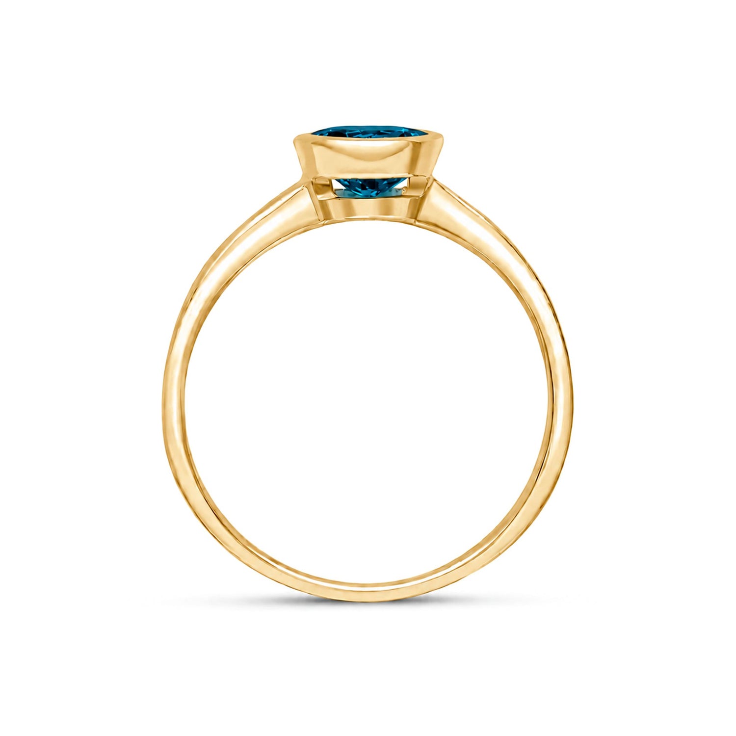 9ct Yellow Gold Round Natural London Blue Topaz Rubover Ring