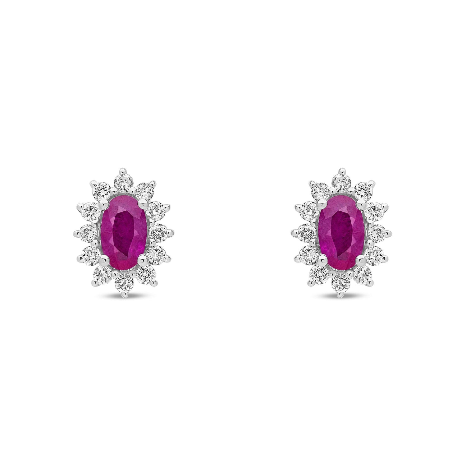 18ct White Gold Natural Ruby and Diamond Cluster Stud Earrings
