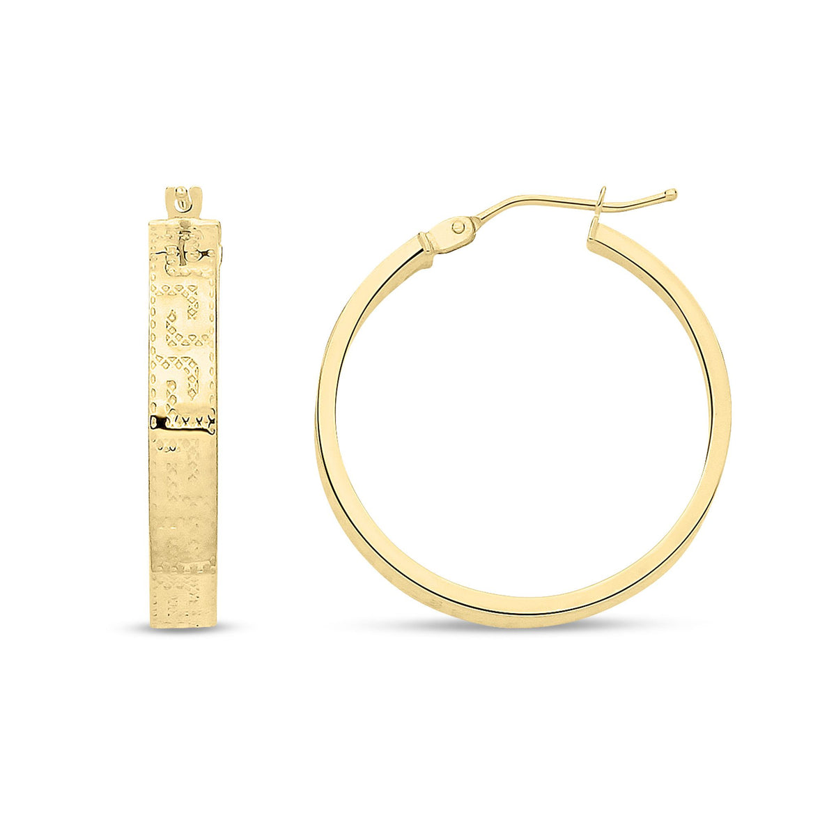 9ct Yellow Gold Round Greek Key Hoop Earrings — 23mm
