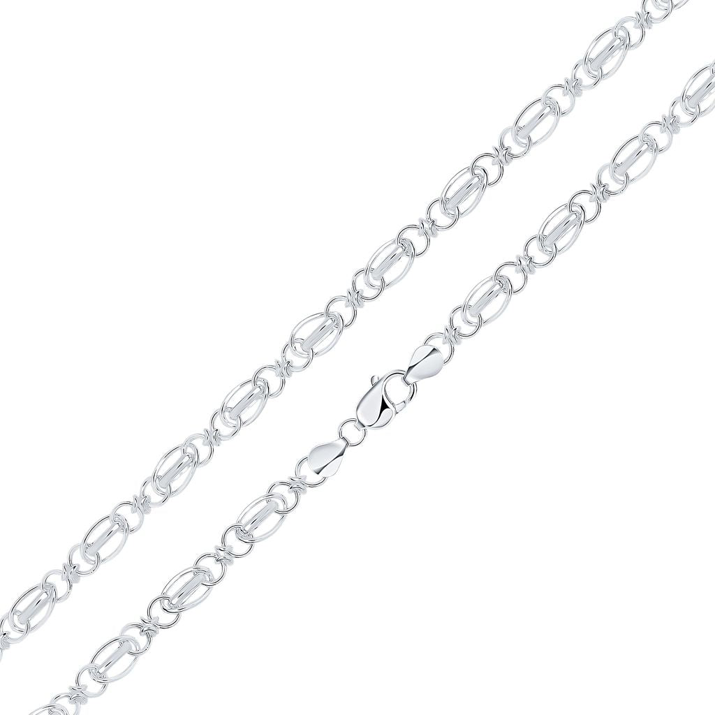 Sterling Silver Handmade Solid 6.5mm Oval and Round Belcher Link Bracelet