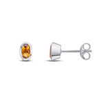 9ct Yellow Gold Oval Natural Citrine Rubover Stud Earrings — 5x3mm