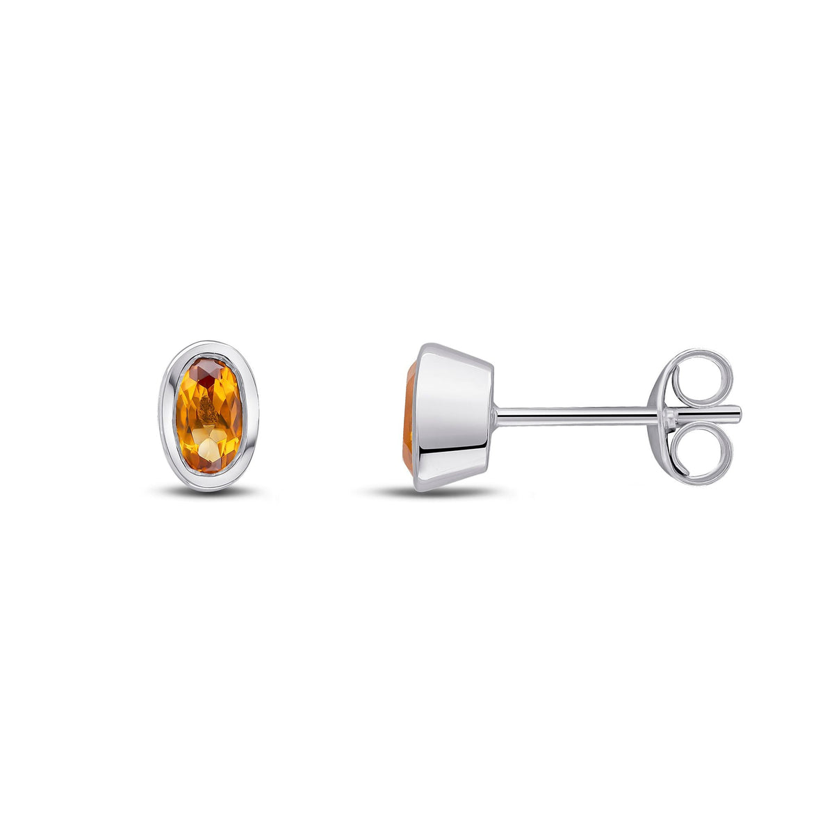 9ct Yellow Gold Oval Natural Citrine Rubover Stud Earrings — 5x3mm