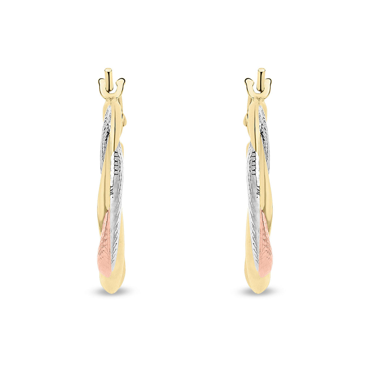9ct Three Tone Gold Twisted Hoop Earrings — 19mm