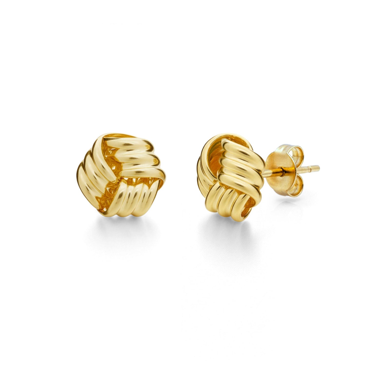 9ct Yellow Gold Polished Ribbed Knot Stud Earrings — 10mm