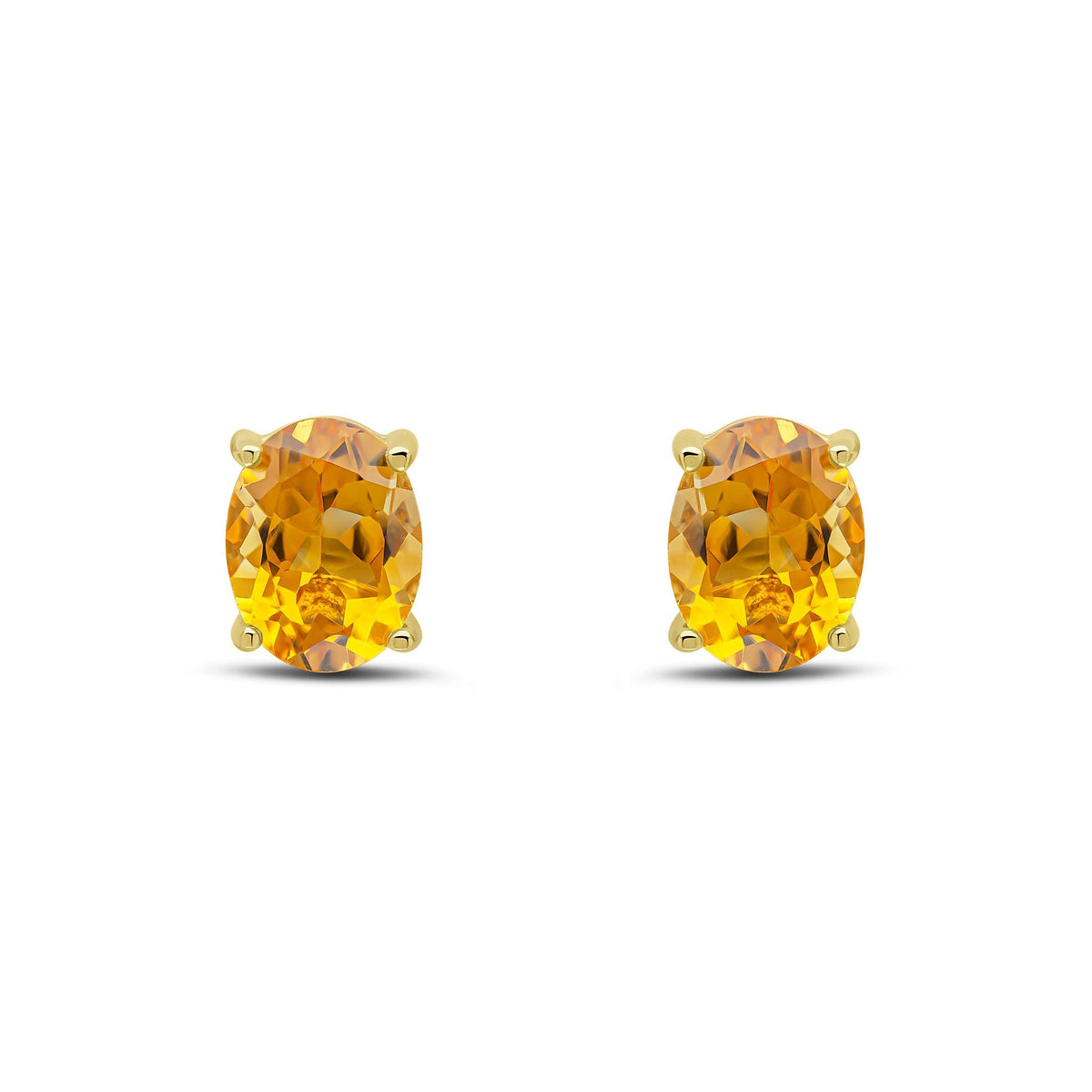 9ct Yellow Gold Oval Natural Citrine Claw Stud Earrings — 9x7mm
