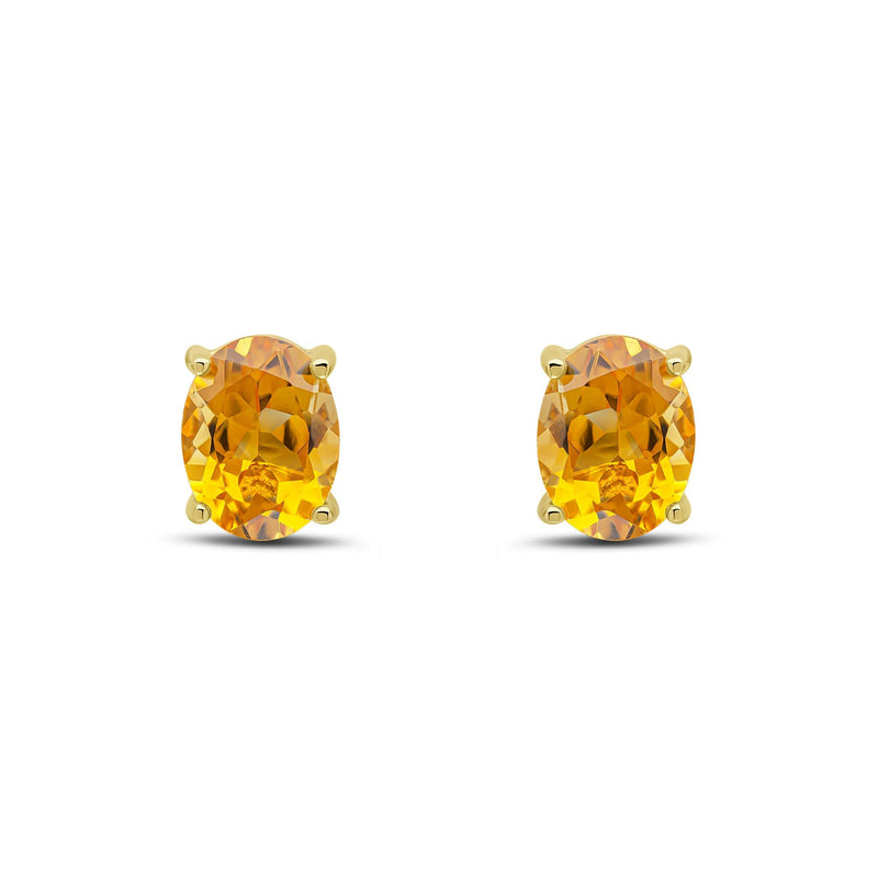 9ct Yellow Gold Oval Natural Citrine Claw Stud Earrings — 9x7mm
