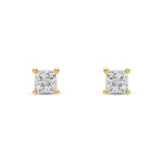 9ct Yellow Gold Natural Diamond Princess Cut Stud Earrings