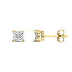 9ct Yellow Gold Natural Diamond Princess Cut Stud Earrings