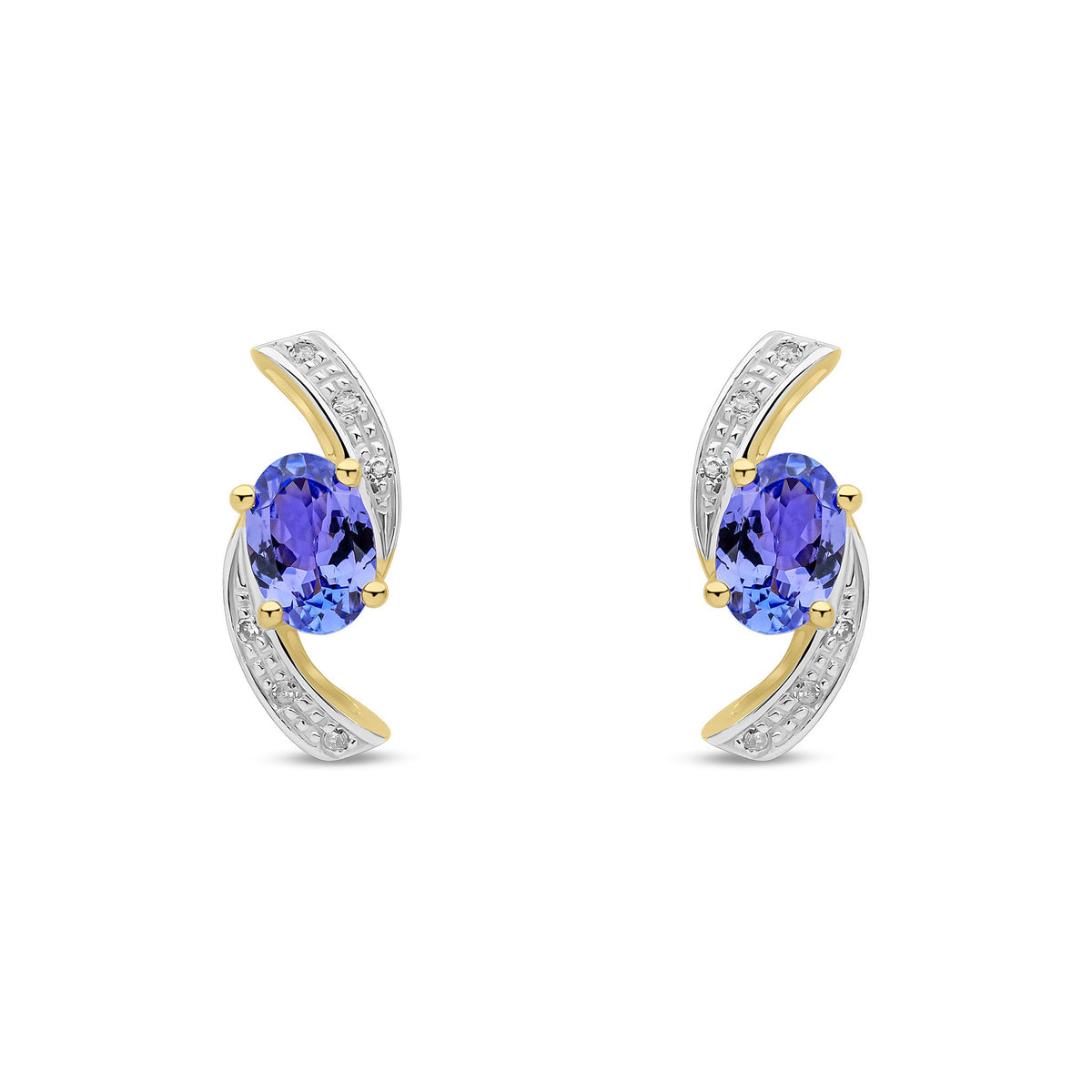 9ct Yellow Gold Natural Tanzanite and Diamond Stud Earrings