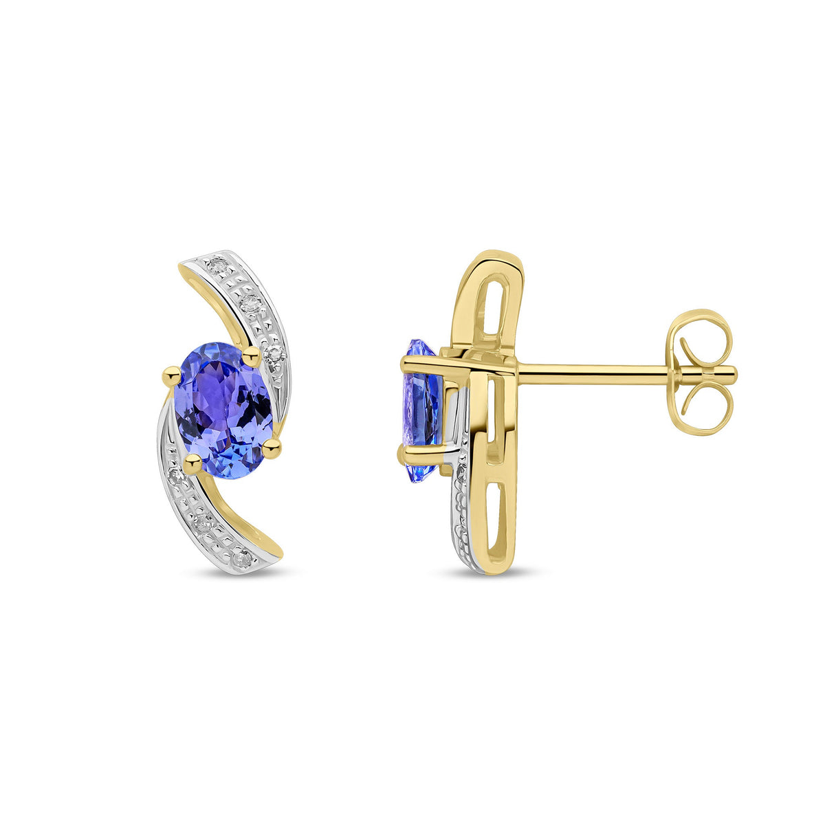 9ct Yellow Gold Natural Tanzanite and Diamond Stud Earrings