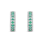 9ct White Gold Round Natural Emerald & Diamond Huggie Earrings